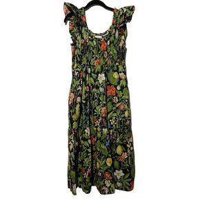 Tuckernuck Dress Sz Large Noir Blooming Botanical Mallie Midi Floral Smocked